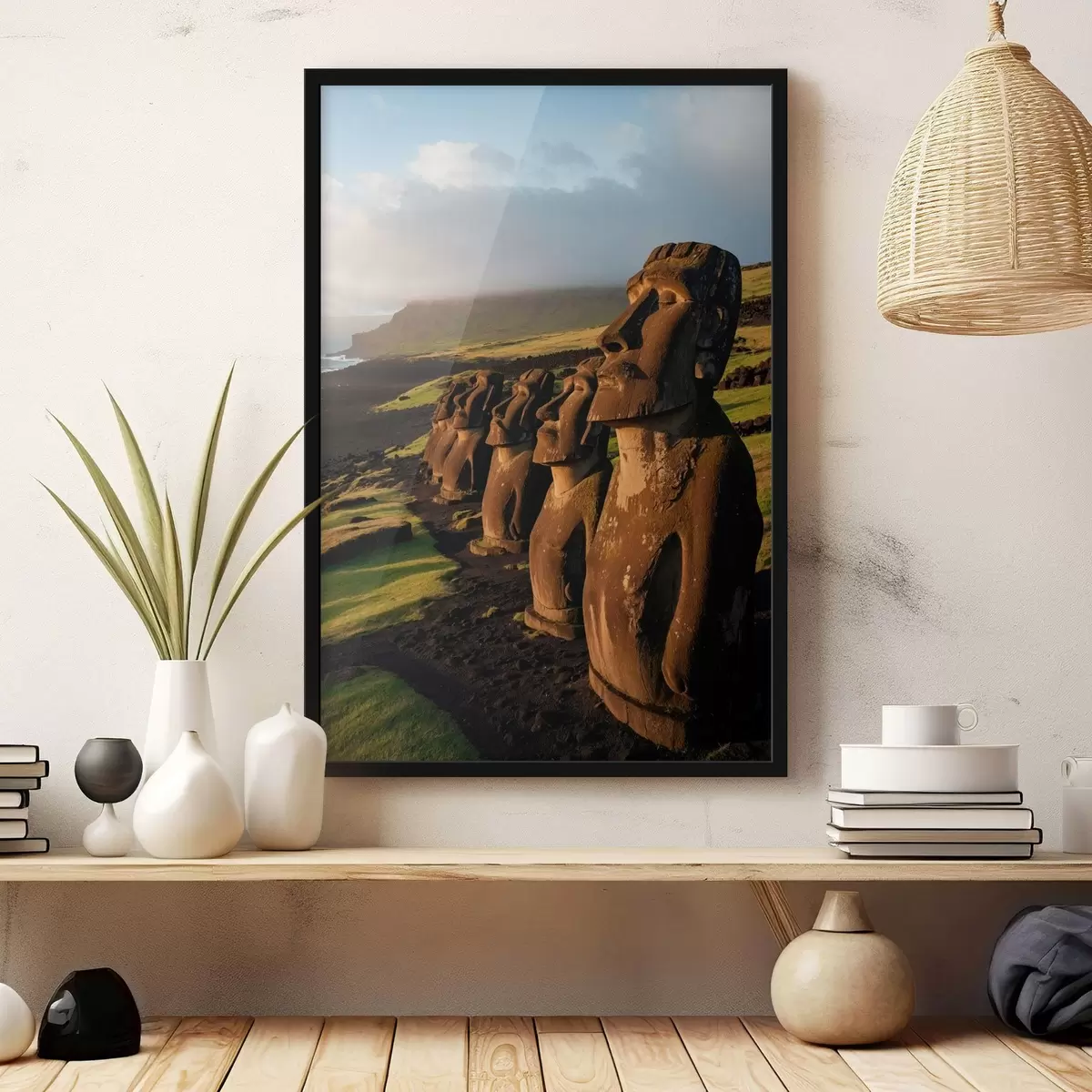 Poster Gestructureerde groene bladeren in macro met zacht licht f44899