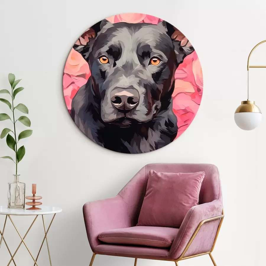  Peintures Chien noir sur fond de roses abstraites r44817