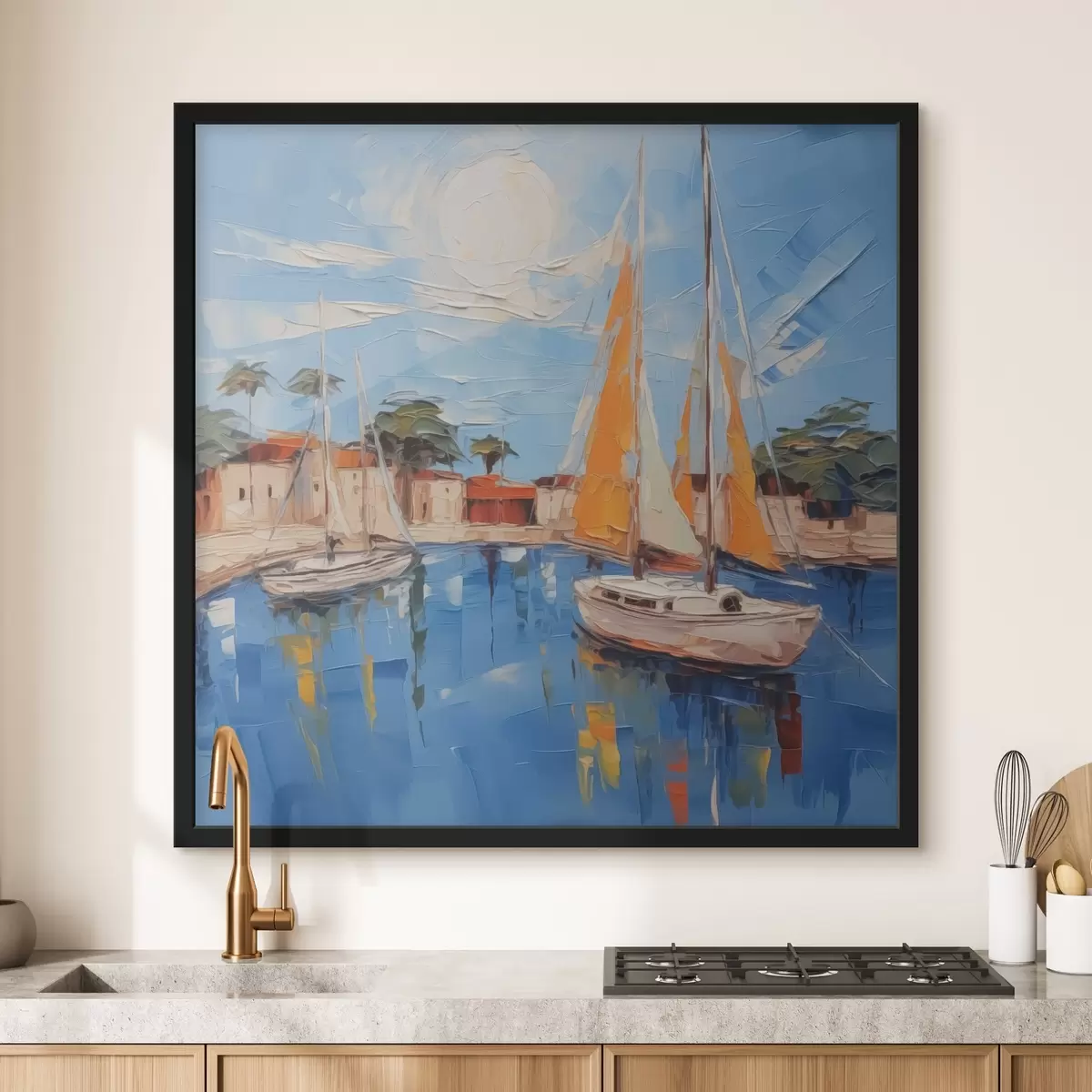 Poster Zeilboot bij de pier f44824