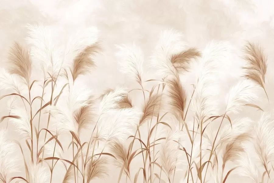 Papier peint photo Élégantes fleurs d'herbe de la pampa dans des tons doux, beiges et laiteux w09150v1