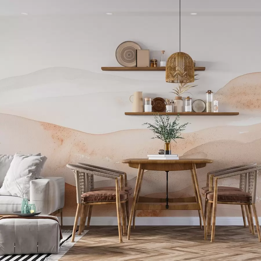 Fotobehang Bergen met aquarel heuvel effect in warme tinten w09223v1