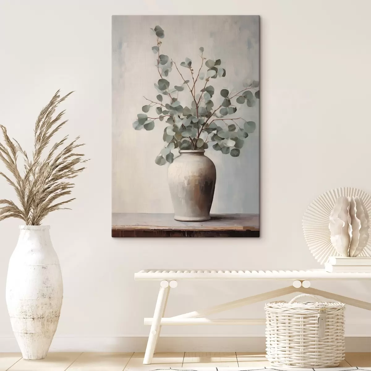  Schilderijen Eucalyptustakken in een vaas van klei s44906