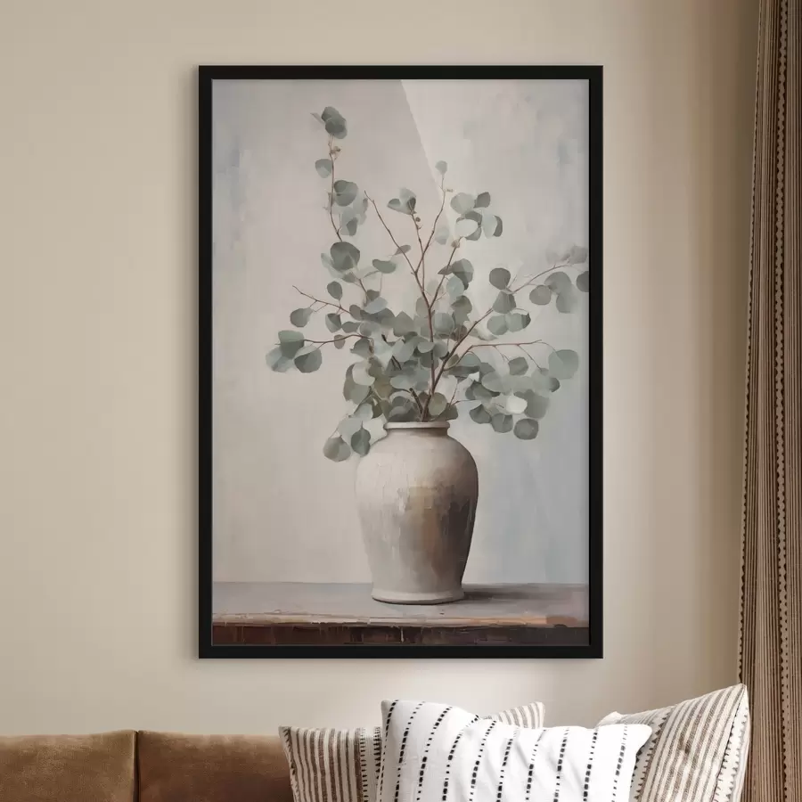 Papier peint photo Branches d'eucalyptus dans un vase en argile f44906
