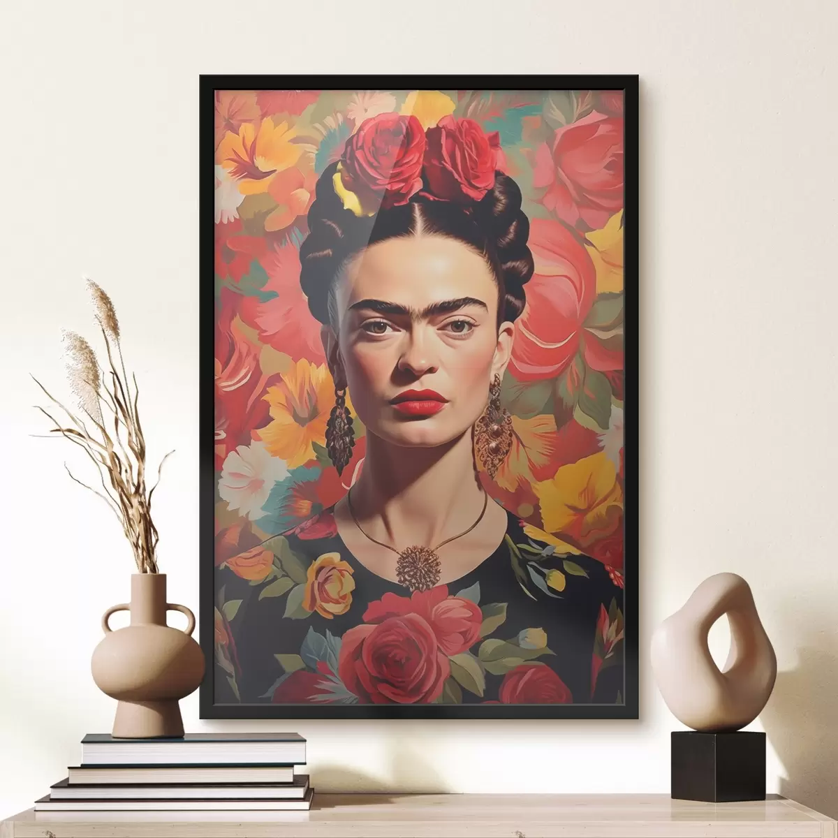 Affiche Portrait sur fond de fleurs f44920