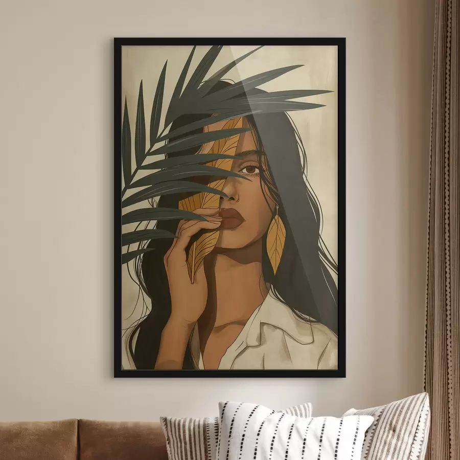 Fotobehang Gezicht verborgen achter bladeren f44960