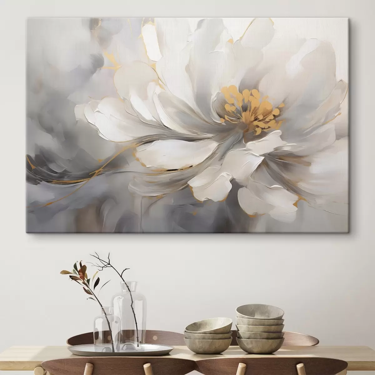  Peintures Fleur blanche avec accents en style abstrait s44838