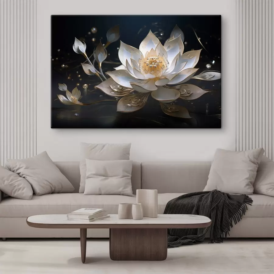  Schilderijen Lotus met elegante patronen op een donkere achtergrond s44841