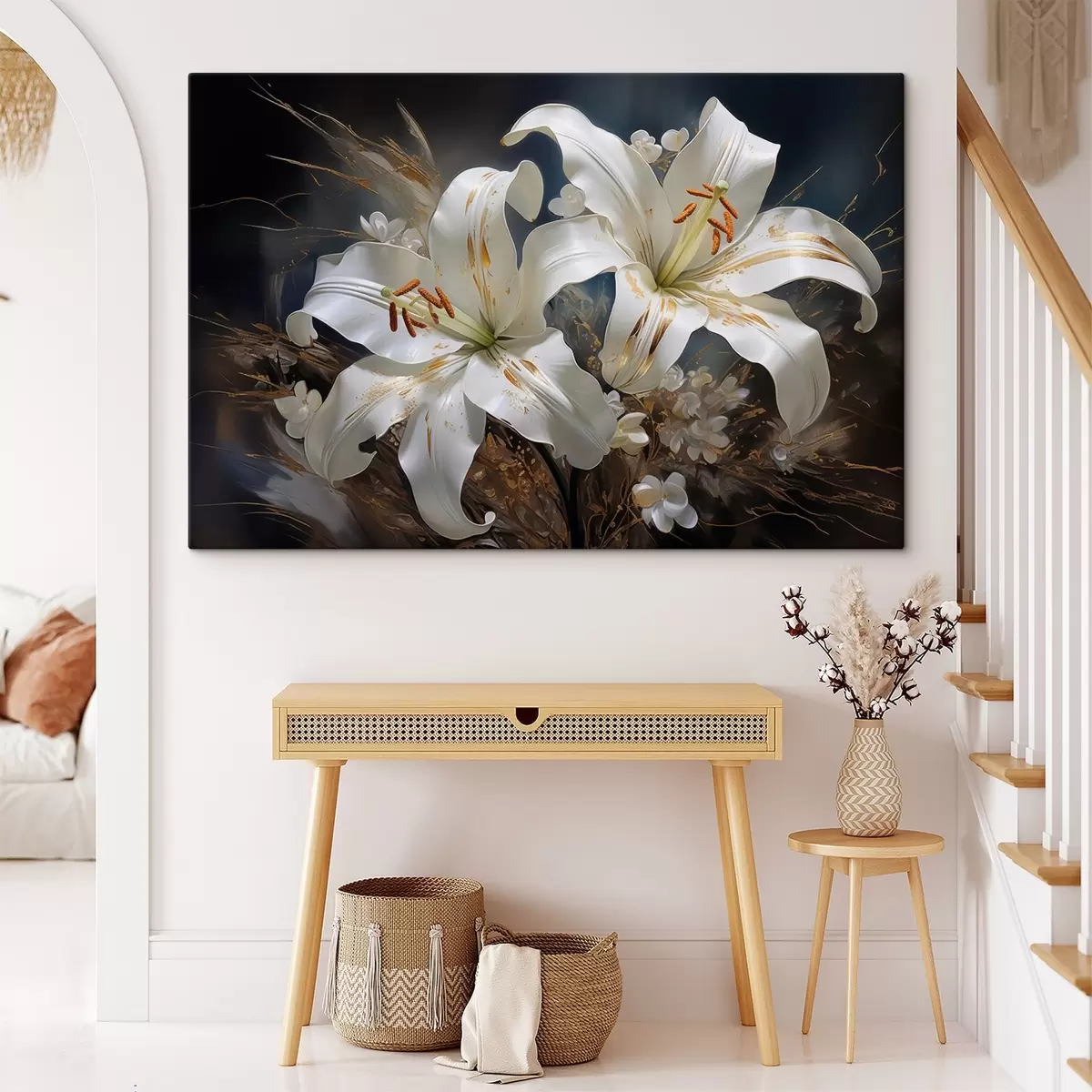  Peintures Fleurs de lys sur fond sombre avec éléments décoratifs s44848