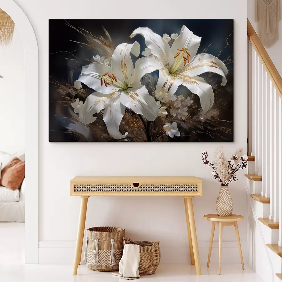  Peintures Fleurs de lys sur fond sombre avec éléments décoratifs s44848