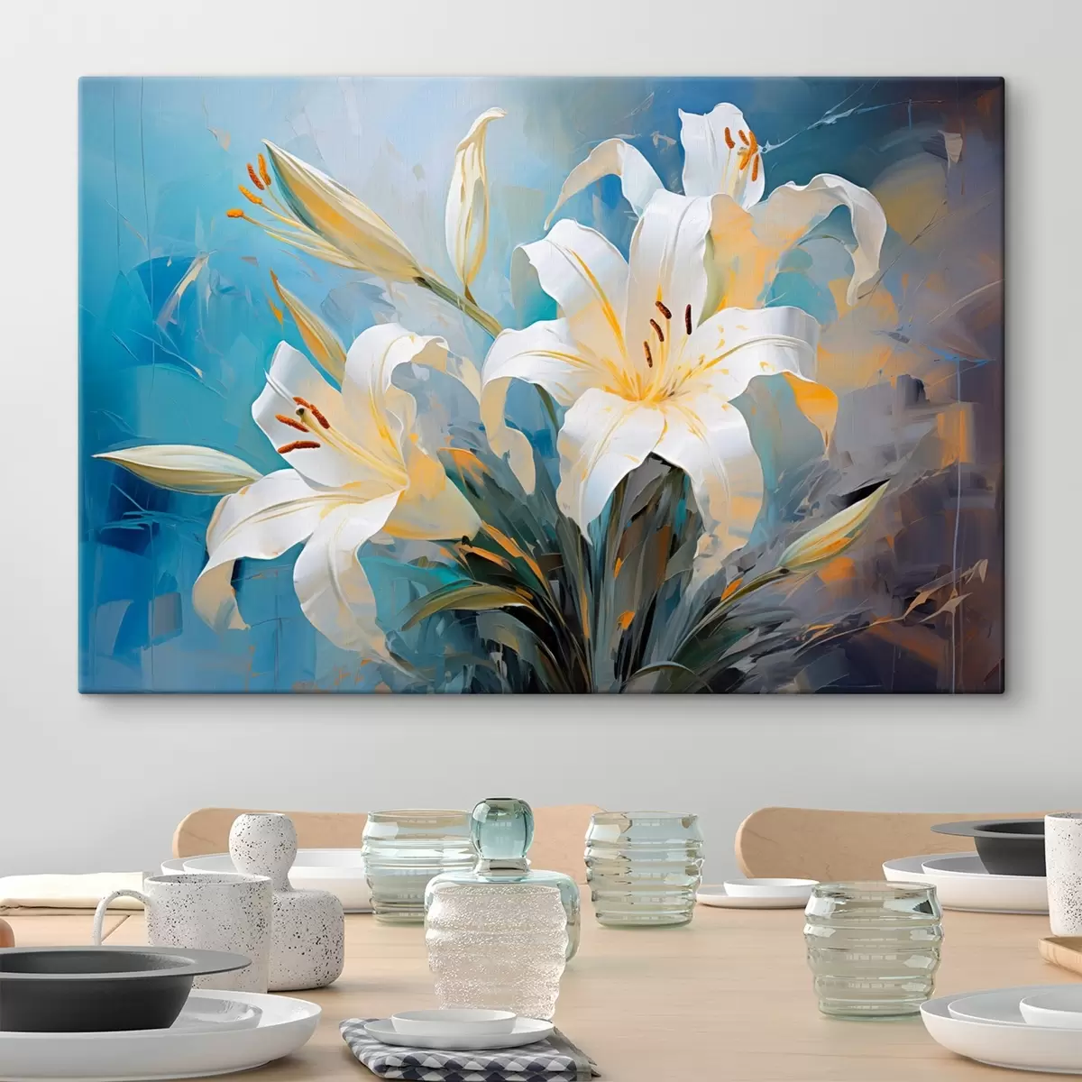  Peintures Lys abstraits sur fond coloré dans un style artistique s44849