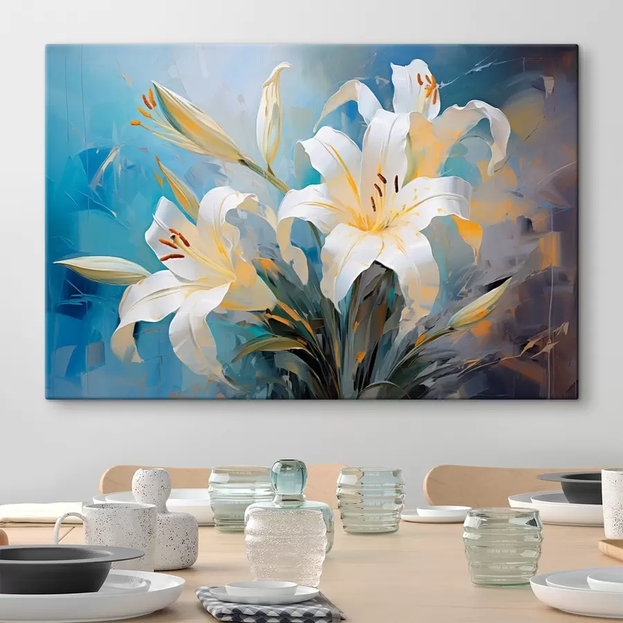  Schilderijen Abstracte lelies op een kleurrijke achtergrond in kunststijl s44849