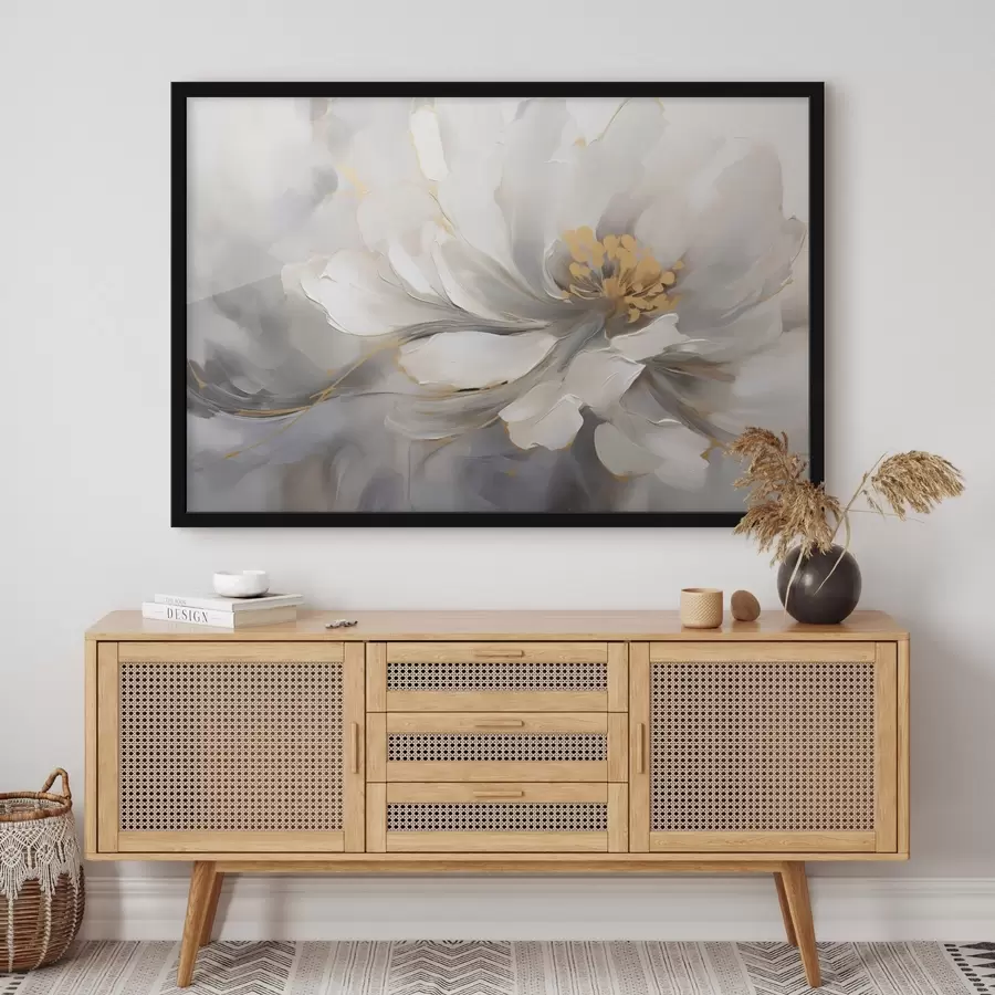 Fotobehang Witte bloem met accenten in abstracte stijl f44838