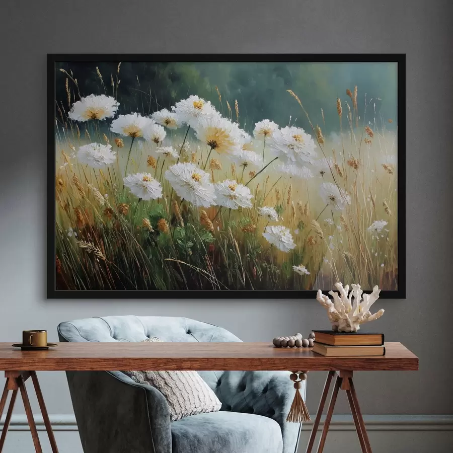 Papier peint photo Fleurs blanches dans un pré à l'huile f44842