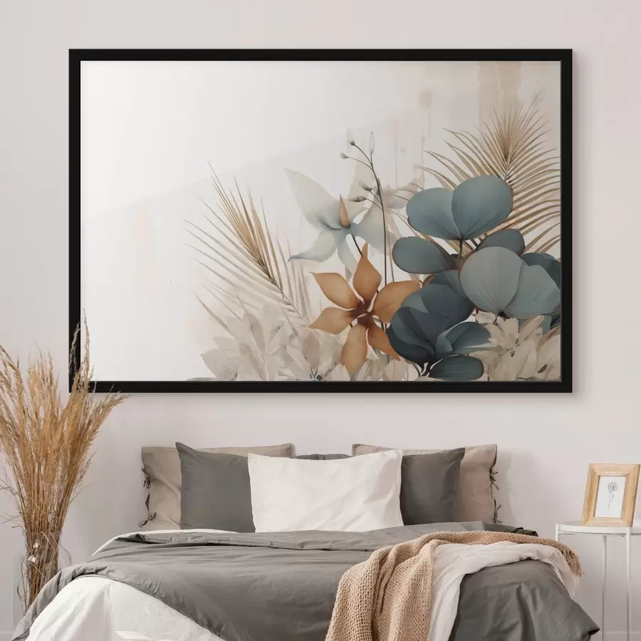 Fotobehang Decoratieve bladeren en bloemen in aquarelstijl f44843