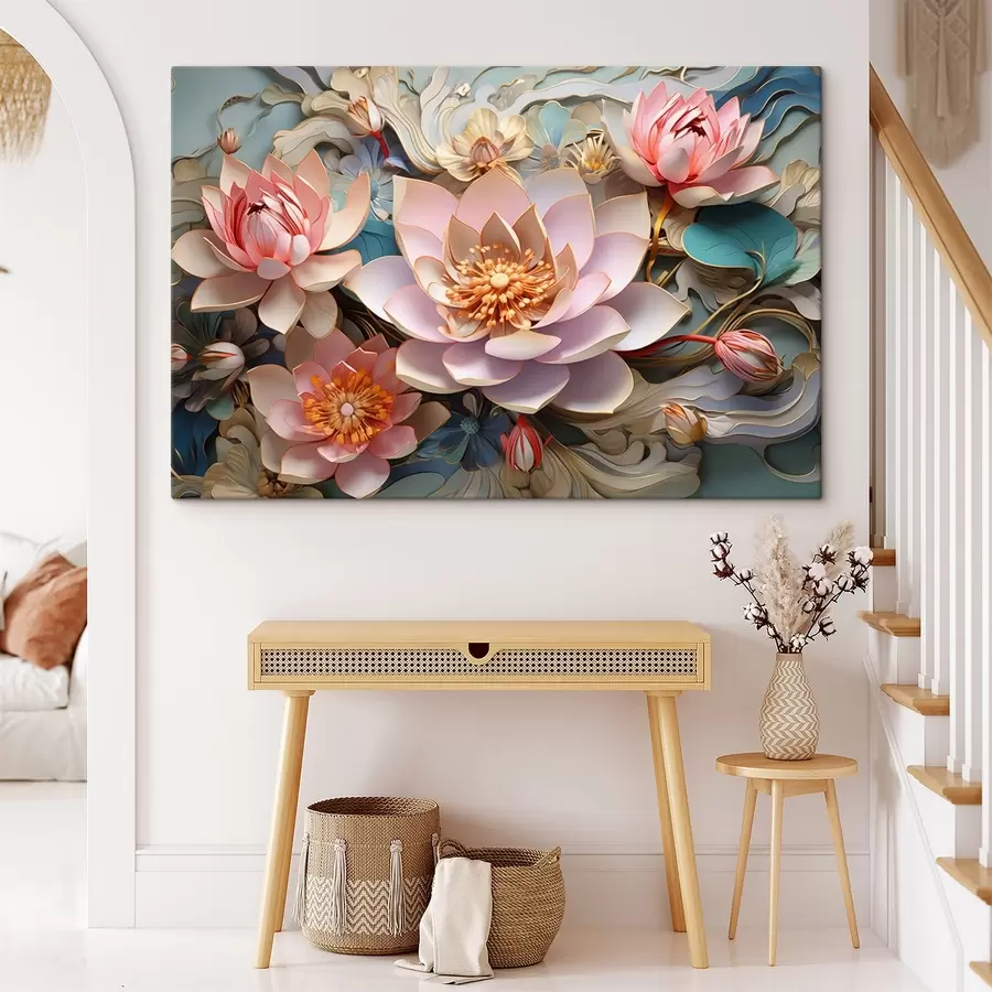  Peintures Lotus rose-orange en dessin 3D s44934