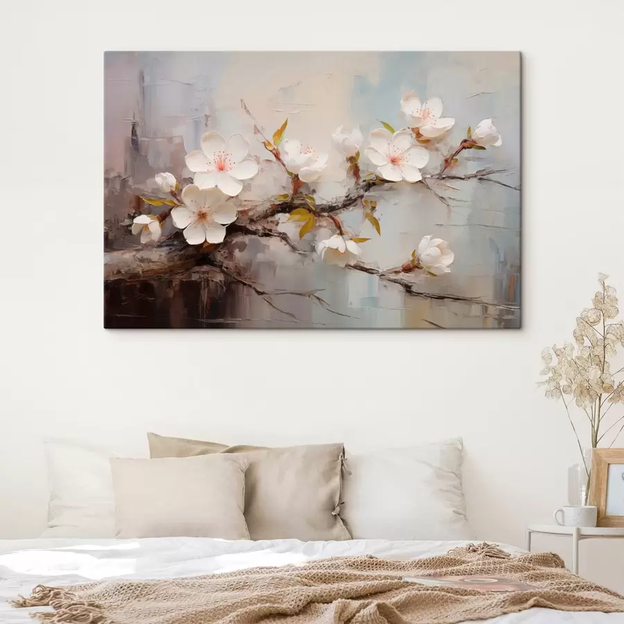 Papier peint photo Fleurs blanches avec des accents roses sur un fond abstrait s44935