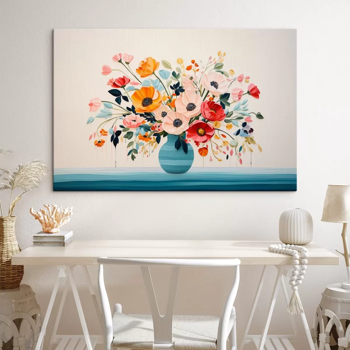  Schilderijen Kleurrijk boeket in een blauwe vaas in decoratieve stijl s44937