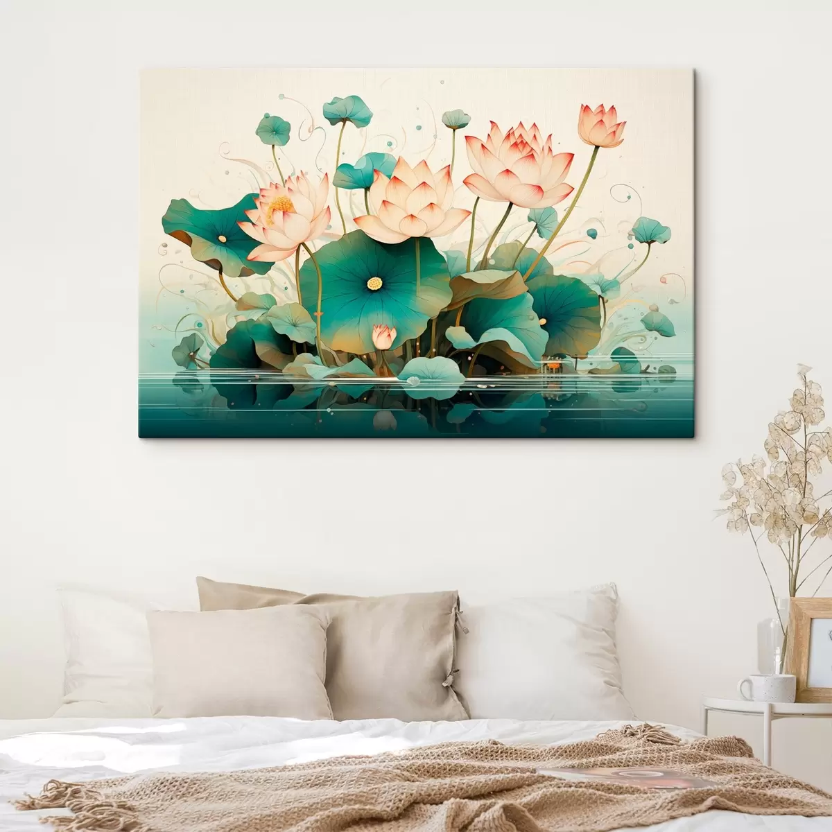  Peintures Lotus à grandes feuilles en style illustration s44939