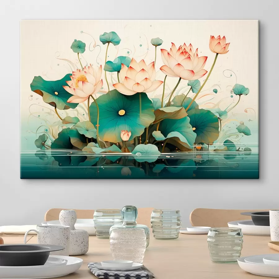  Peintures Lotus à grandes feuilles en style illustration s44939