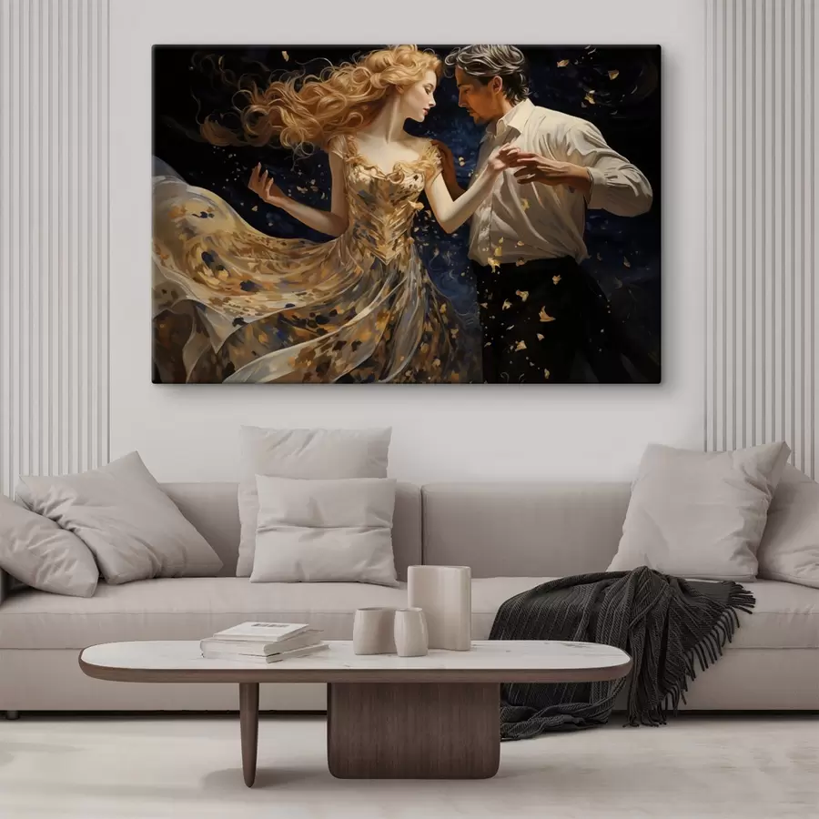  Peintures Couple en mouvement dans les tons jaune-bleu en style peinture s44940