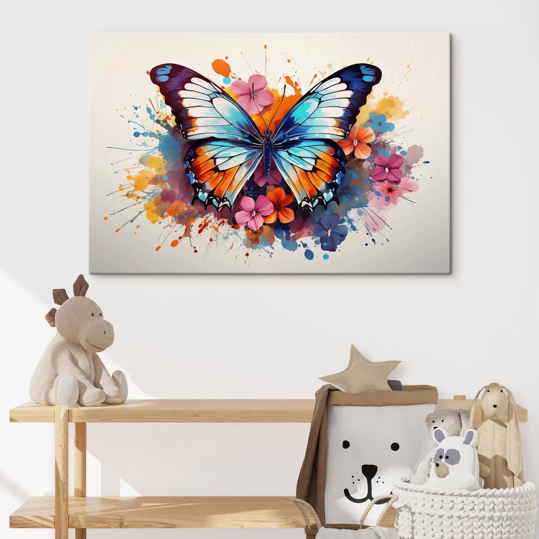  Peintures Composition dynamique d'un papillon et de taches florales dans un style artistique s44943