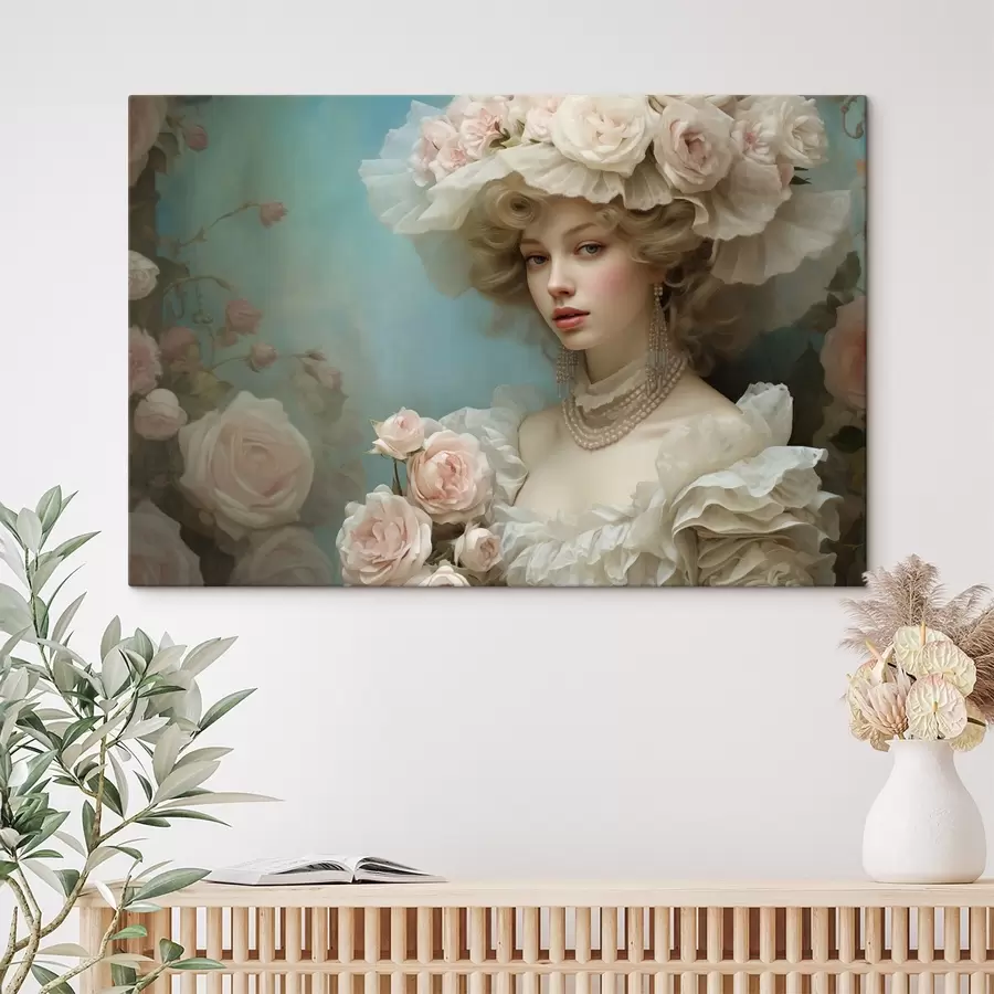  Peintures Femme élégante avec un chapeau et des fleurs dans un style artistique s44944