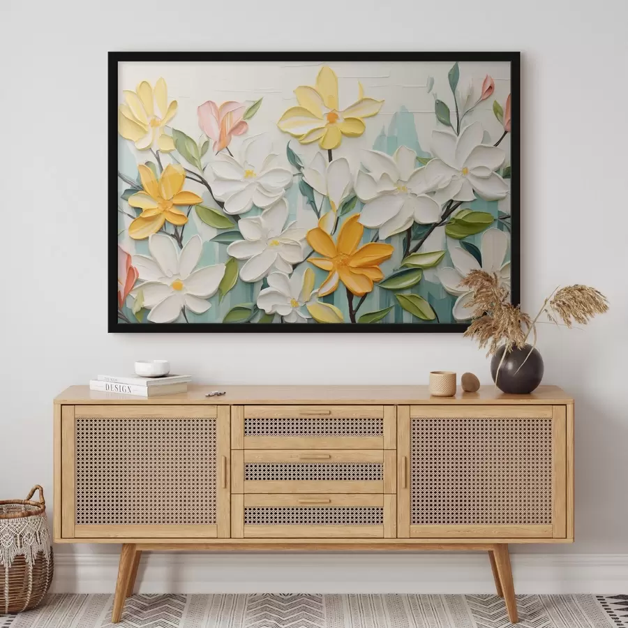 Papier peint photo Fleurs gaufrées aux couleurs vives dans un style imitant le coup de pinceau f44942