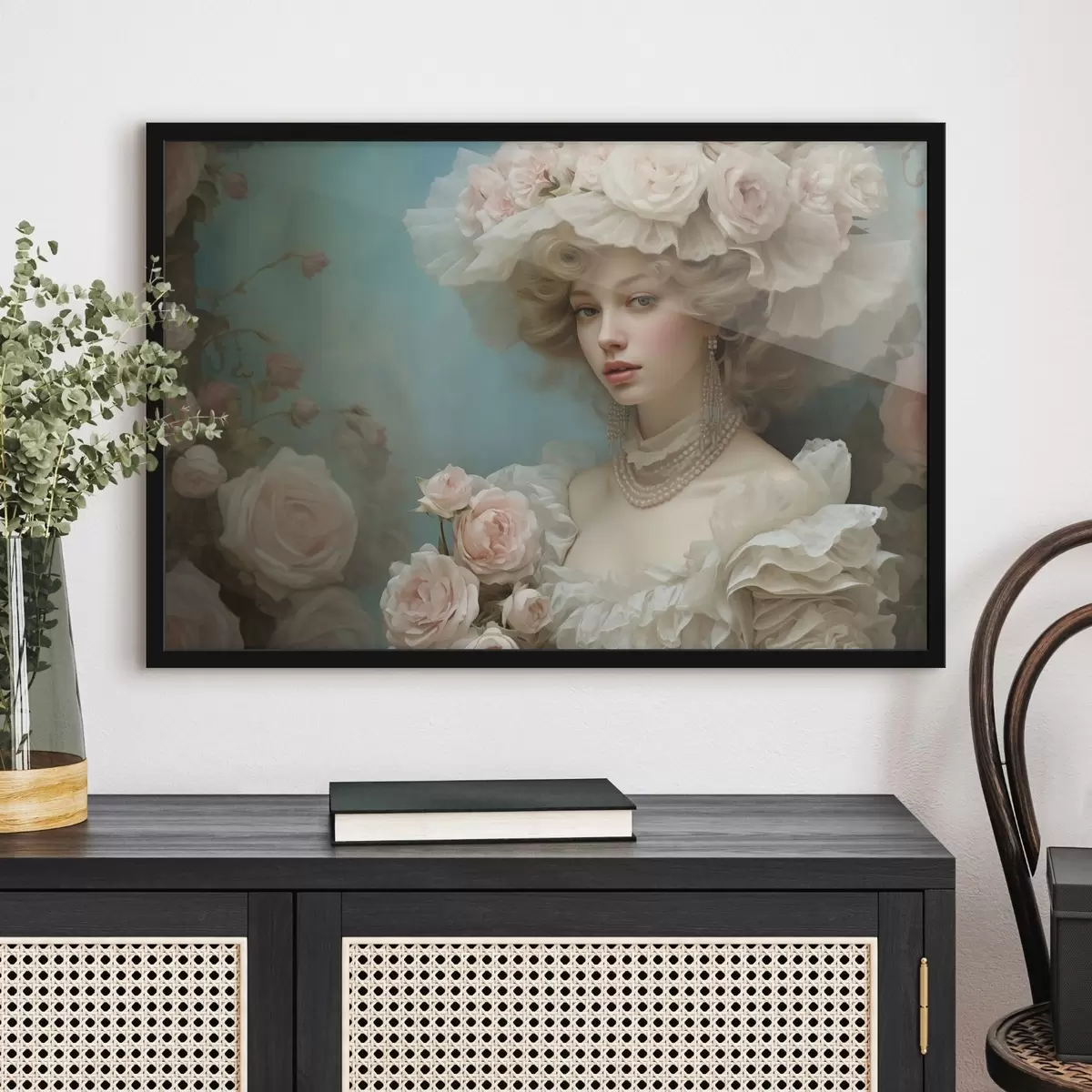 Affiche Femme élégante avec un chapeau et des fleurs dans un style artistique f44944