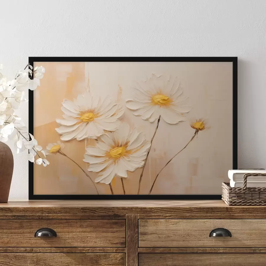 Papier peint photo Fleurs abstraites sur fond orange dans le style de la peinture à l'huile f44945