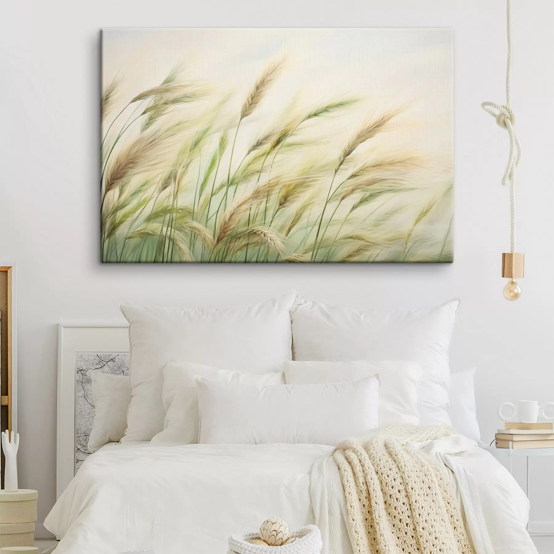  Peintures Champ de blé avec des épis jaunes et verts, coups de pinceau doux et palette de couleurs claires, atmosphère naturelle s44923