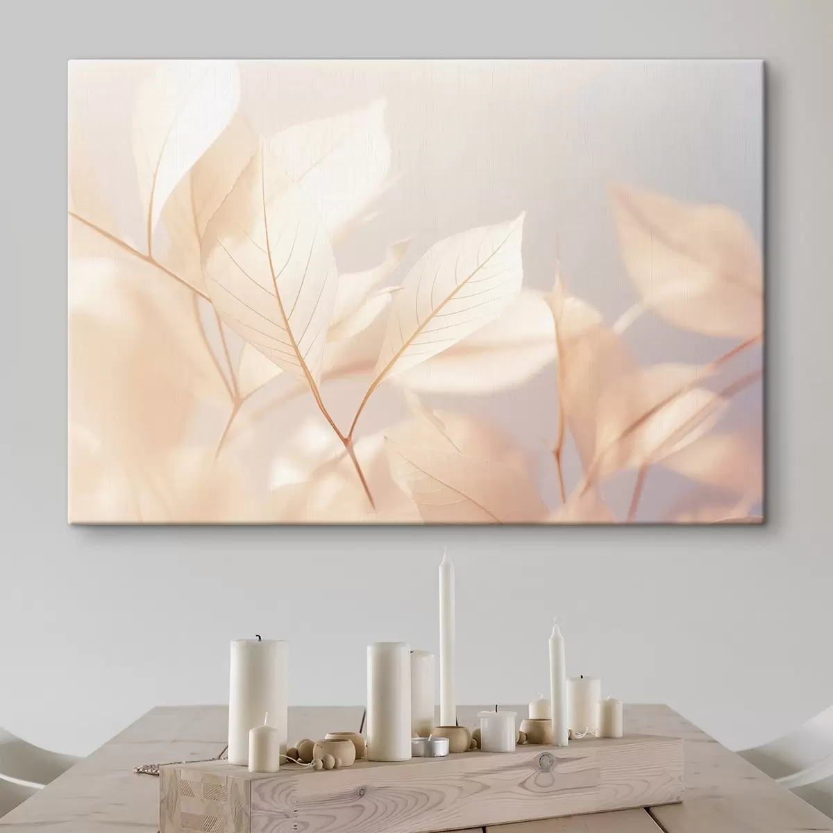  Schilderijen Doorschijnende bladeren met ingewikkelde aderpatronen, zacht pastelkleurenpalet, etherische verlichting, minimalistische compositie s44928