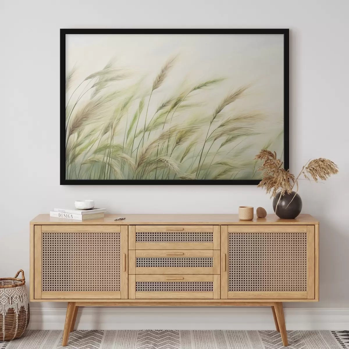 Affiche Champ de blé avec des épis jaunes et verts, coups de pinceau doux et palette de couleurs claires, atmosphère naturelle f44923