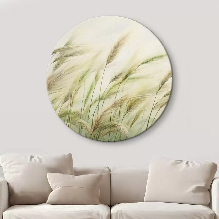  Peintures Champ de blé avec des épis jaunes et verts, coups de pinceau doux et palette de couleurs claires, atmosphère naturelle r44923