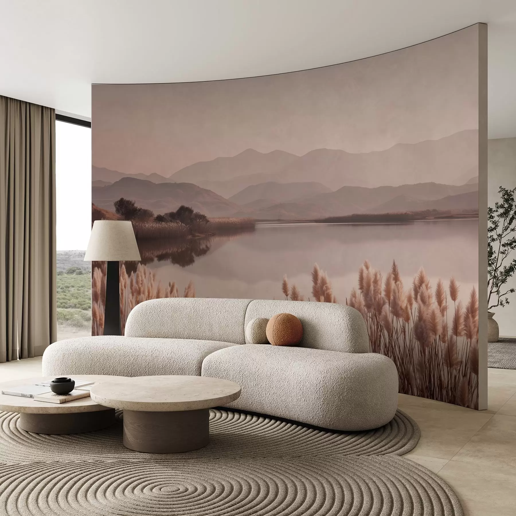 Fotobehang uitzicht op het meer met riet w04207