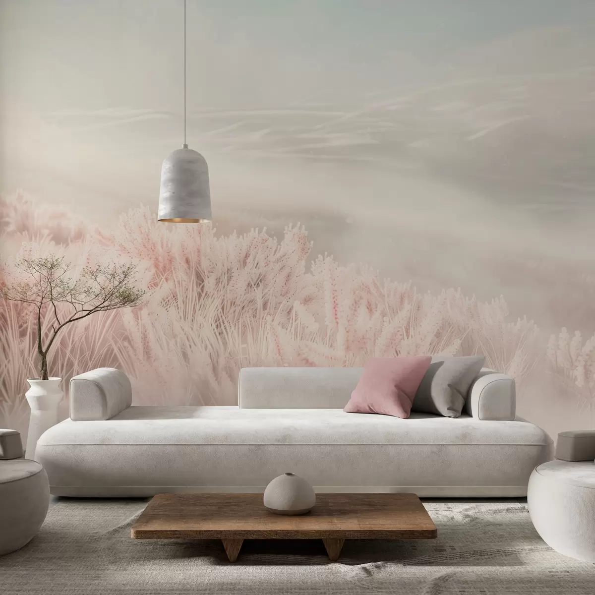 Fotobehang een veld met donzig gras w04211