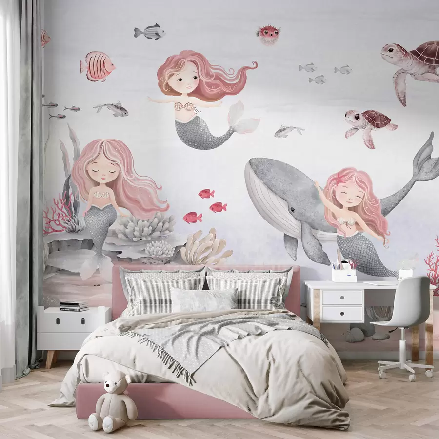 Papier peint photo Monde sous-marin avec sirènes et poissons w04166v1