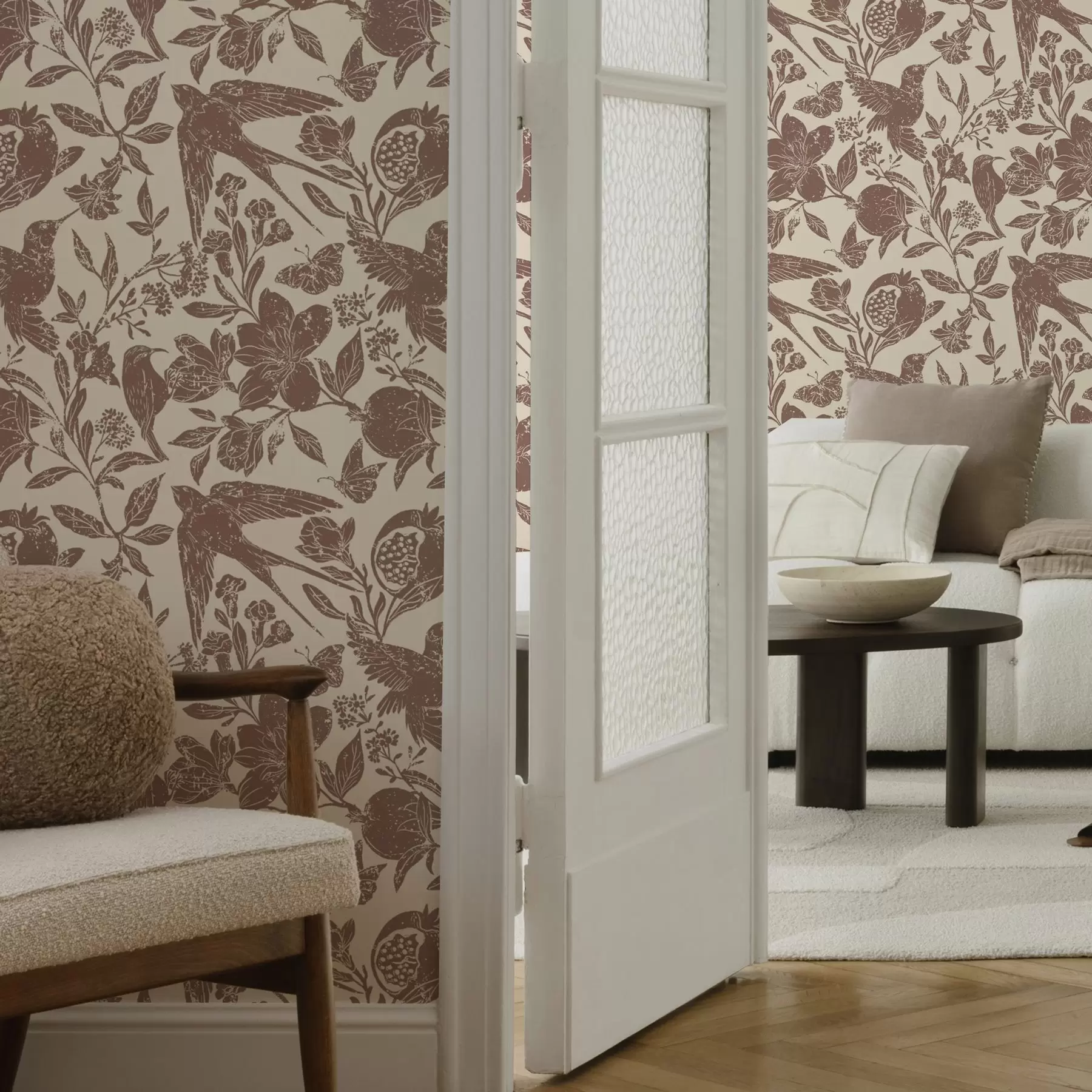 Fotobehang Vogels, granaatappels en bloemen in vintage stijl a00263