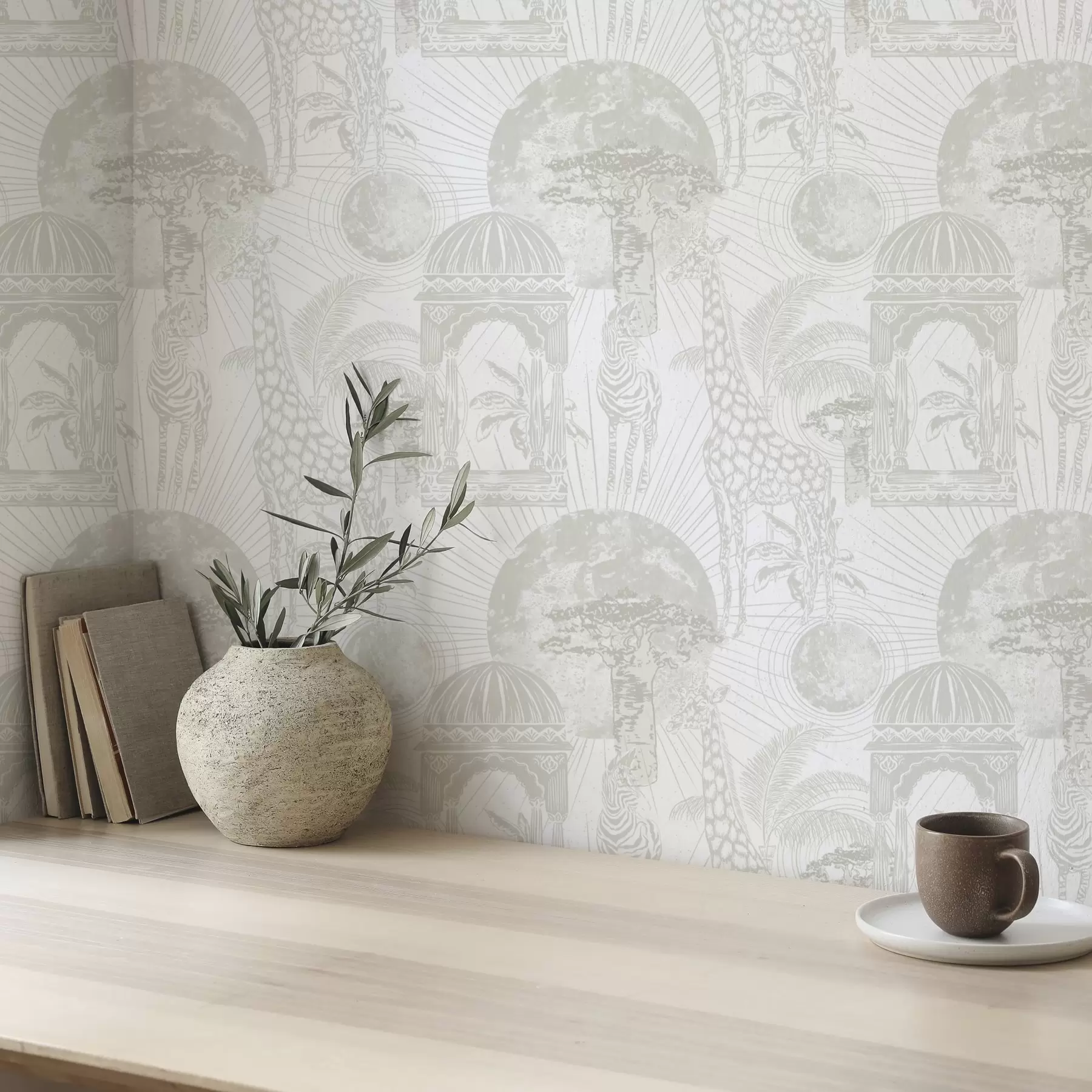 Papier peint photo Illustration graphique avec girafe, zèbre et palmiers a00276v1