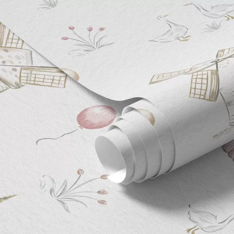 Fotobehang Illustraties voor kinderen: Hond, eenden, ballen, molen a00278