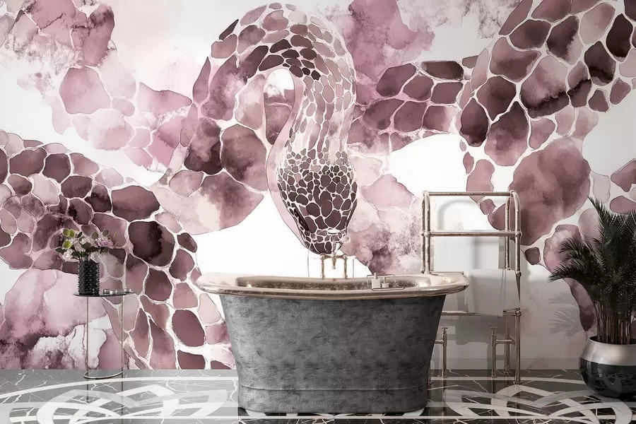 Fotobehang Silhouet van slang, aquarelstijl, bordeauxrode kleuren w04113v1