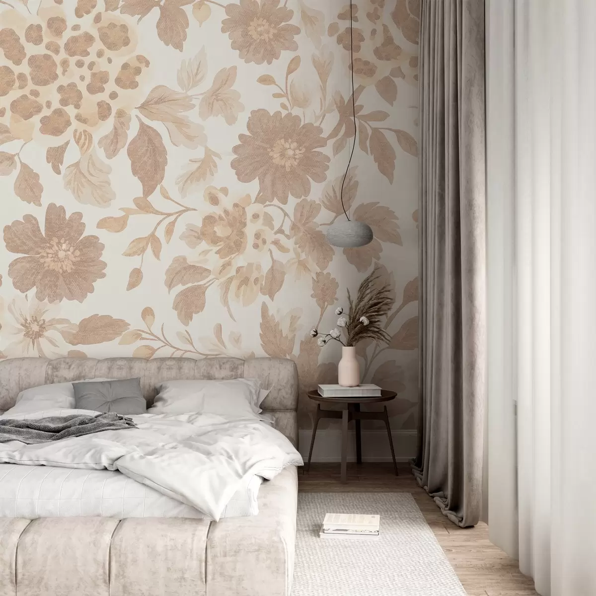 Fotobehang Boho stijl bloemen met luipaardprint, beige kleur w04114