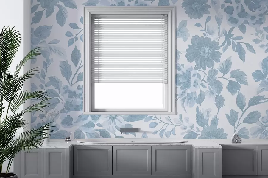 Papier peint photo Fleurs de style boho avec imprimé léopard, couleur bleue w04114v1