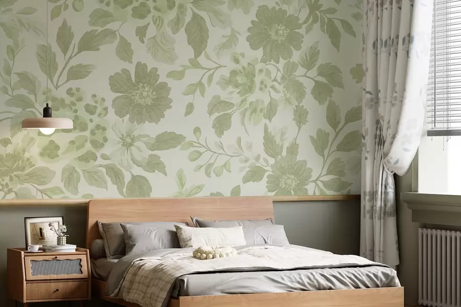 Fotobehang Boho stijl bloemen met luipaardprint, groene kleur w04114v2