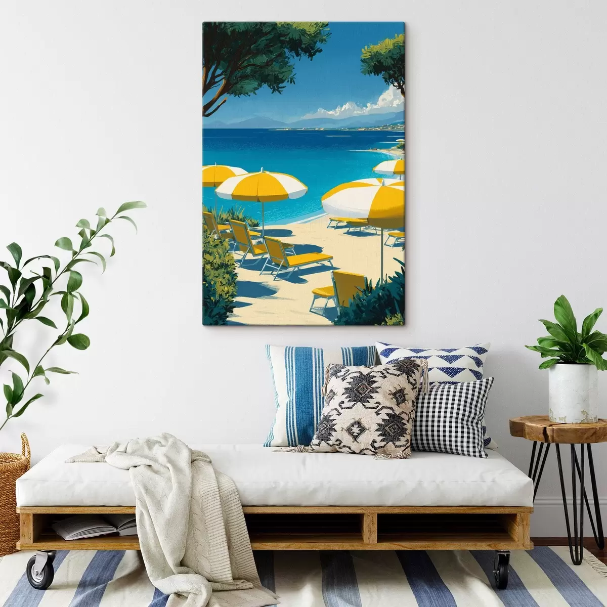  Schilderijen Zomerstrand met parasols en bomen s44974