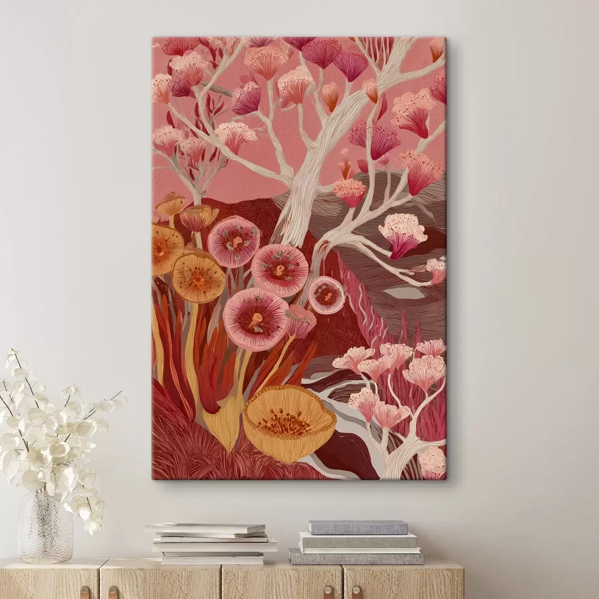  Schilderijen Vintage bloemen, geometrische kunst, tekening in acrylstijl s44976