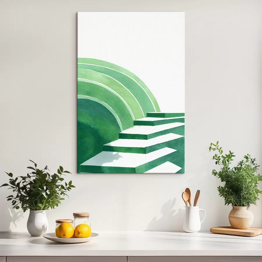  Peintures Abstraction géométrique dans des couleurs vertes, style aquarelle s44981