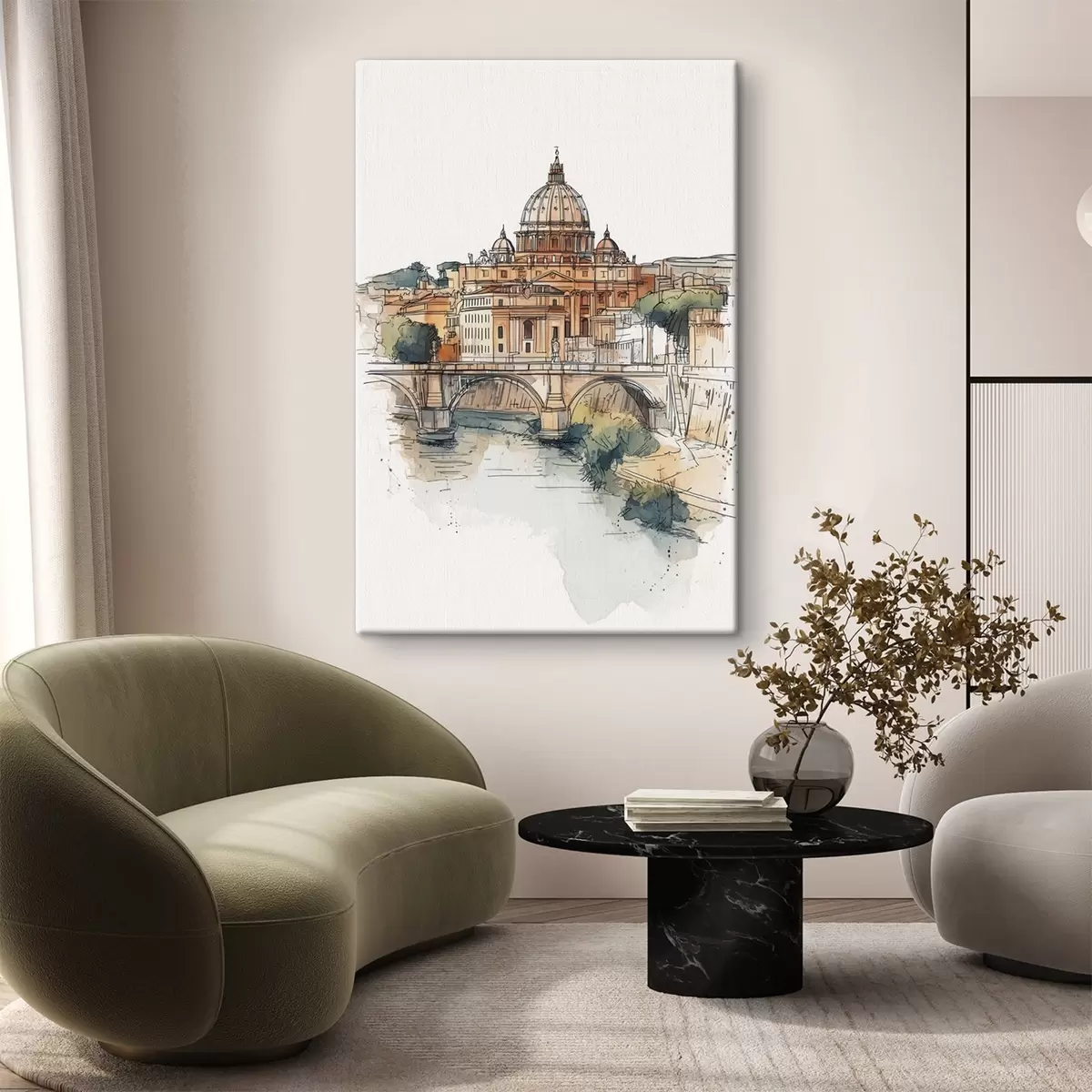  Schilderijen Aquarel Rome stad, schets tekening, architectuur s44983