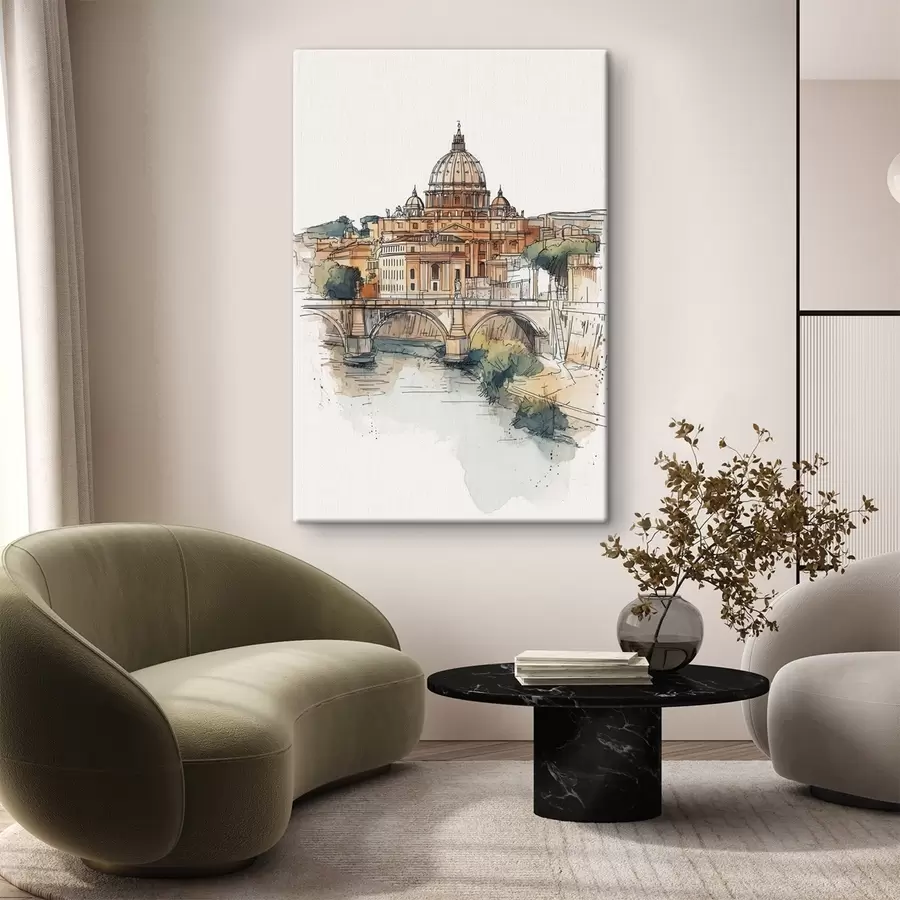  Schilderijen Aquarel Rome stad, schets tekening, architectuur s44983