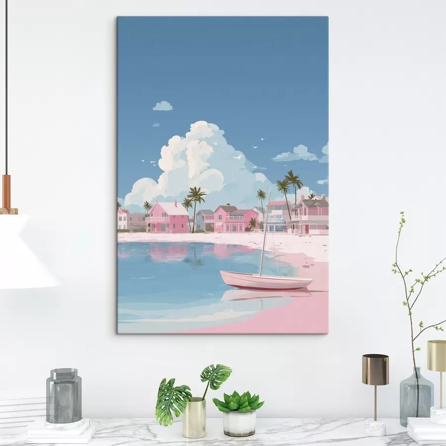  Peintures Plage d'été rose et colorée s44985