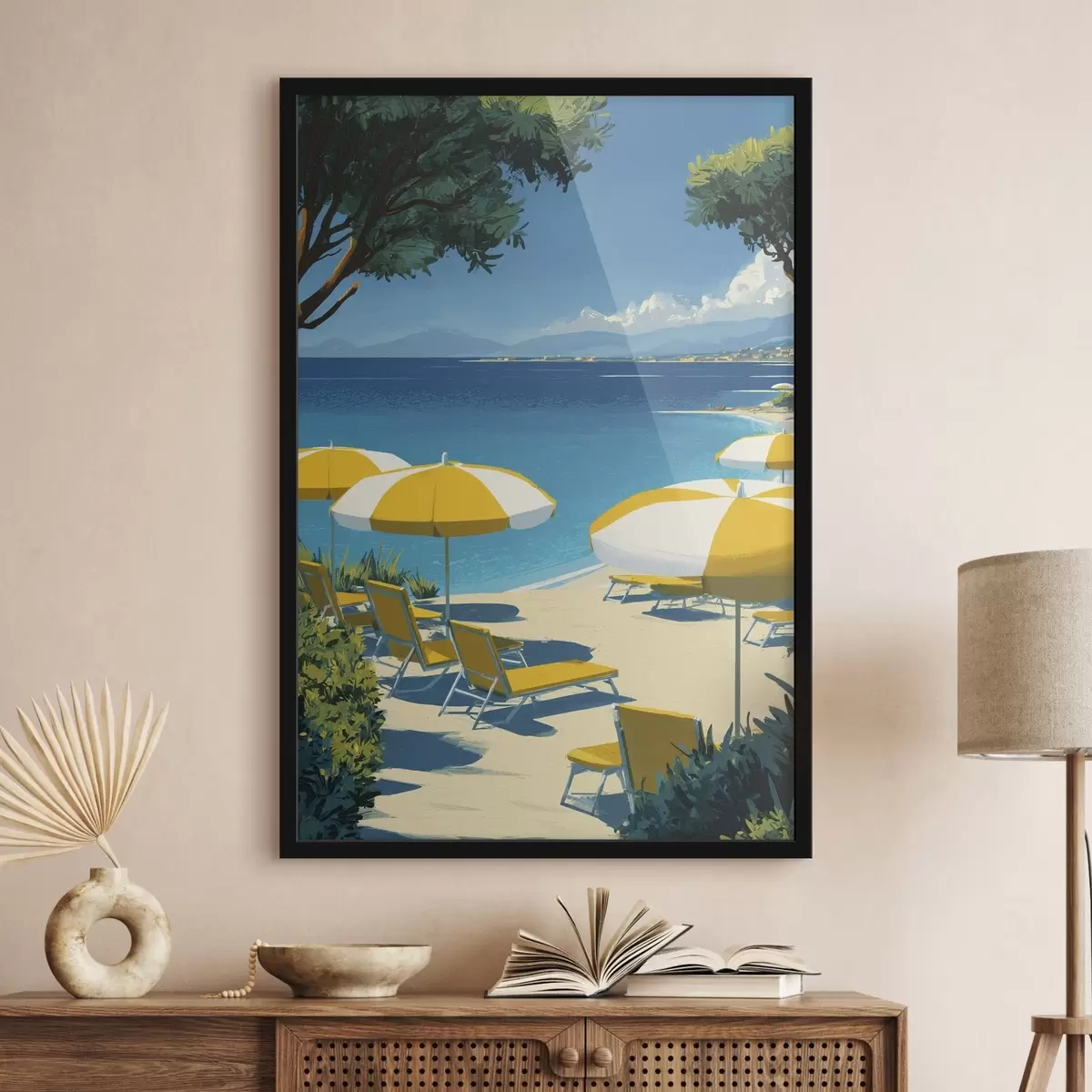Affiche Plage d'été avec parasols et arbres f44974